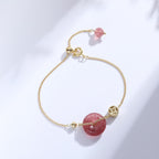 Fortune Jewel Strawberry Quartz Peace Buckle Coin Love Bracelet