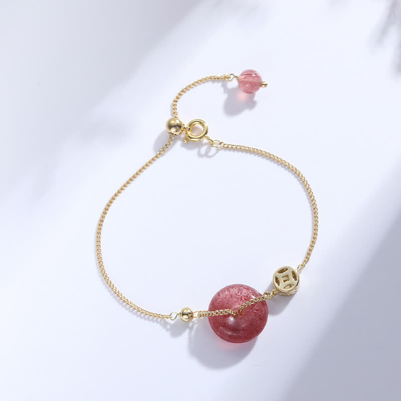 Fortune Jewel Strawberry Quartz Peace Buckle Coin Love Bracelet