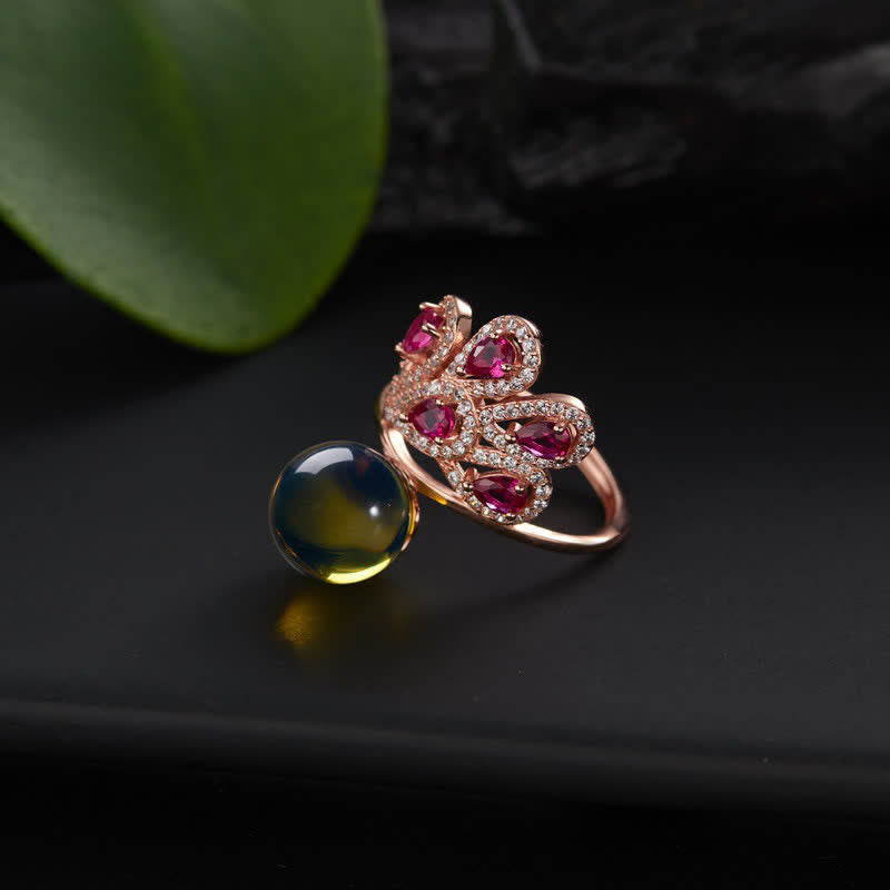 Fortune Jewel Peacock Amber Fortune Love Necklace Pendant Ring