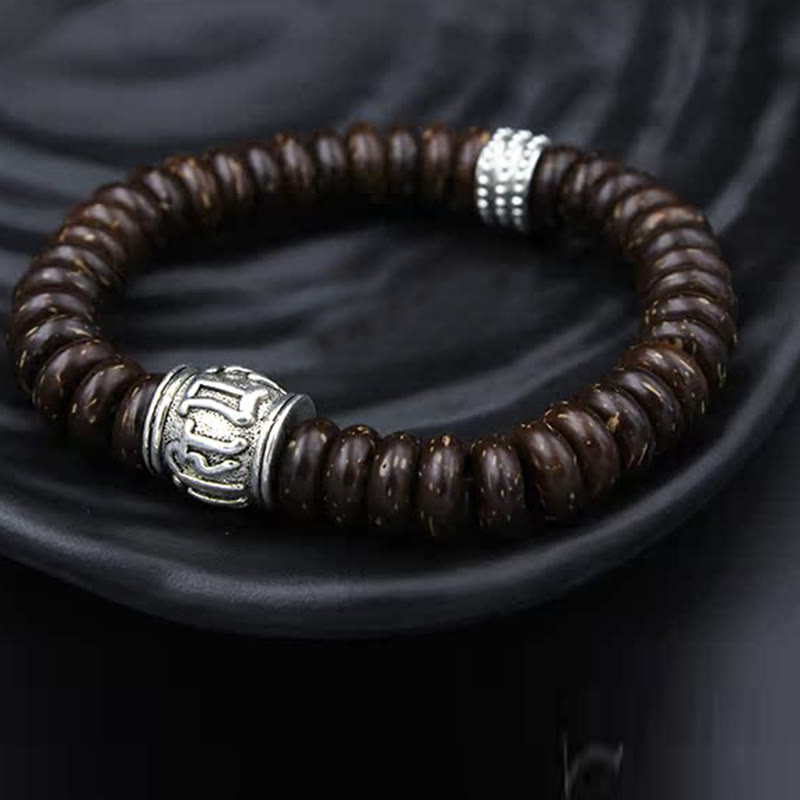 Fortune Jewel Natural Tibetan Coconut Shell Om Mani Padme Hum Positive Bracelet