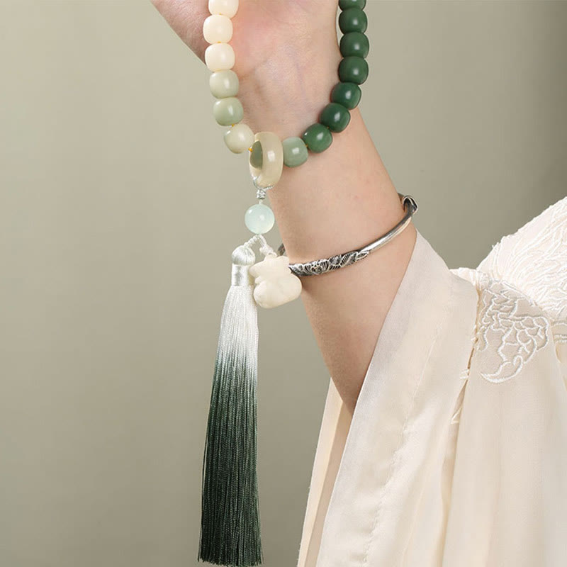 Fortune Jewel Natural Gradient Bodhi Seed Fortune Money Bag Lotus Wisdom Tassel Wrist Mala Fortune Jewel