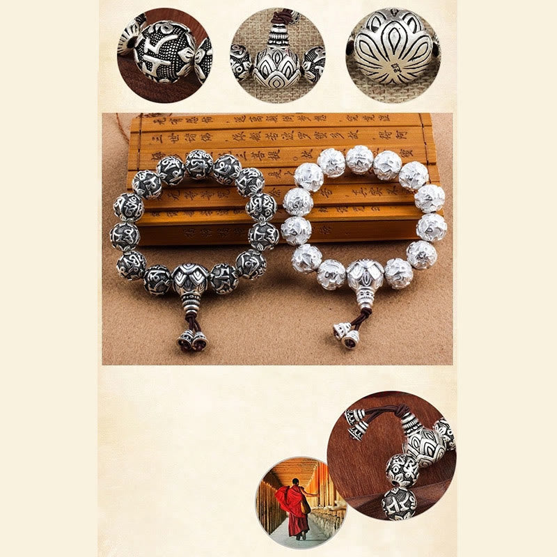 Fortune Jewel Tibetan Om Mani Padme Hum Carved Alloy Beads Amulet Bracelet
