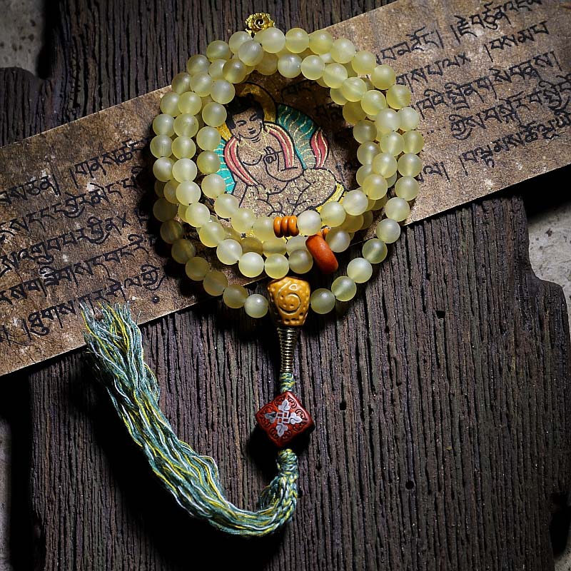 Fortune Jewel 108 Mala Beads Tibet Sheep Horn Amber Luck Bracelet