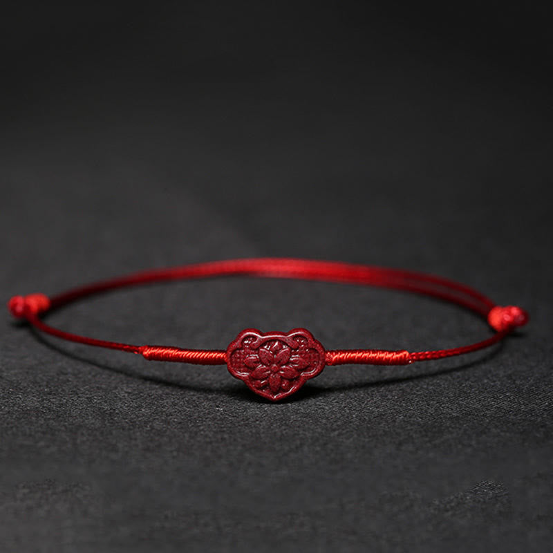 Fortune Jewel Handmade Plum Blossom Four Leaf Clover PiXiu Lotus Koi Fish Cinnabar Blessing Braid Bracelet