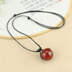 Fortune Jewel Red Agate Bead Confidence Leather Rope Necklace Pendant