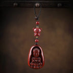 Fortune Jewel Small Leaf Red Sandalwood Buddha Cinnabar Chinese Zodiac Amulet Protection Key Chain