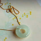 Fortune Jewel Natural Round Jade Peace Buckle Luck Abundance Necklace Pendant