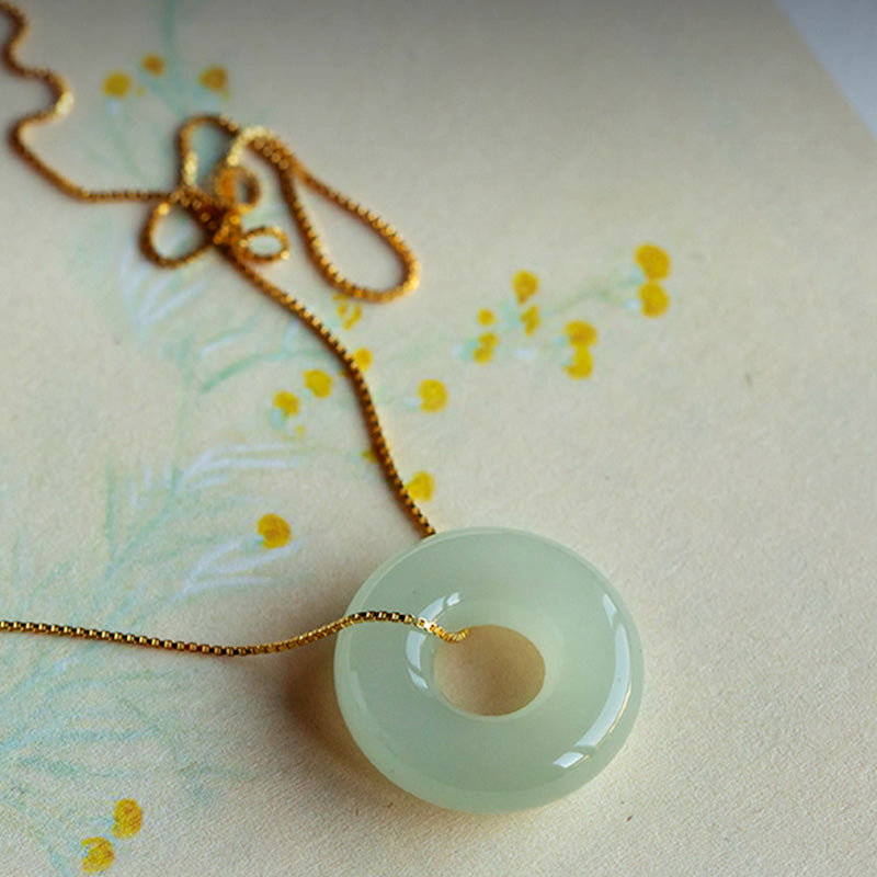 Fortune Jewel Natural Round Jade Peace Buckle Luck Abundance Necklace Pendant