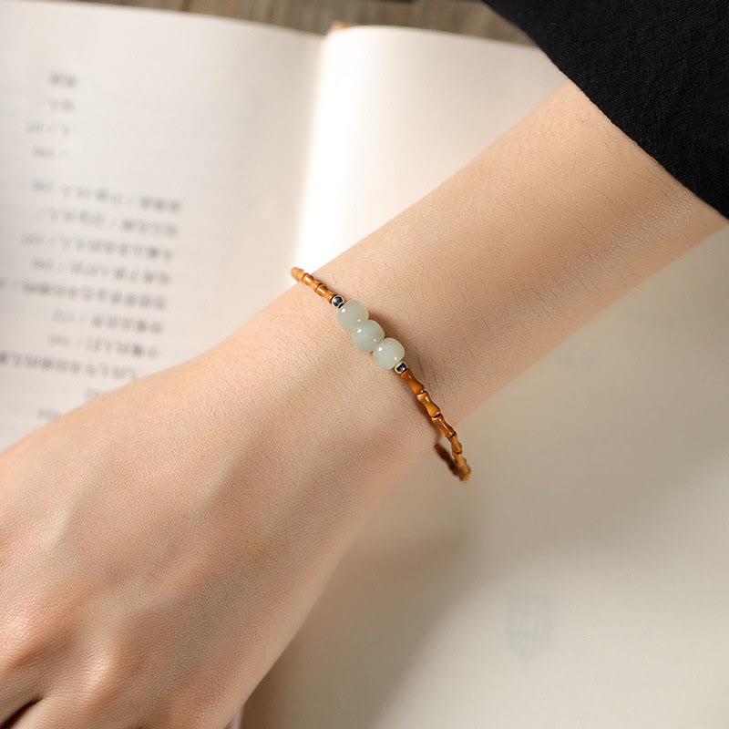 Fortune Jewel Natural Olive Pit Bamboo Pattern Hetian Jade Beads Luck Bracelet