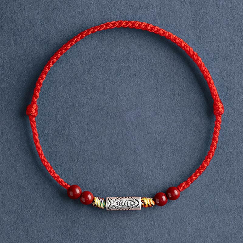 Fortune Jewel 925 Sterling Silver Koi Fish Cinnabar Bead Wealth Handcrafted Braided Bracelet Anklet