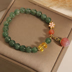 Fortune Jewel Natural Green Strawberry Quartz Love Peach Charm Bracelet