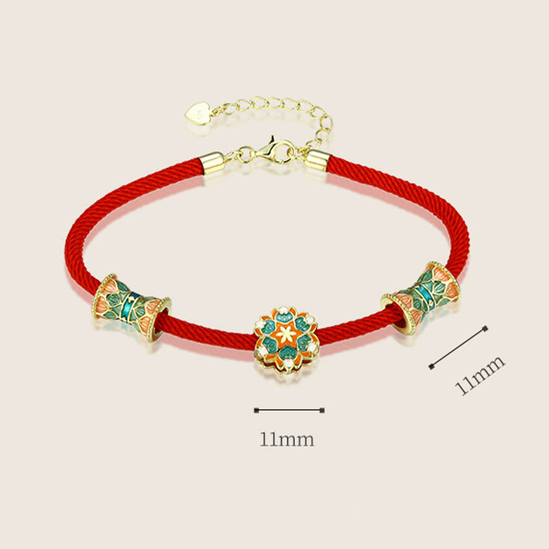 Fortune Jewel Dunhuang 925 Sterling Silver Lotus Drum New Beginning Red Rope Bracelet