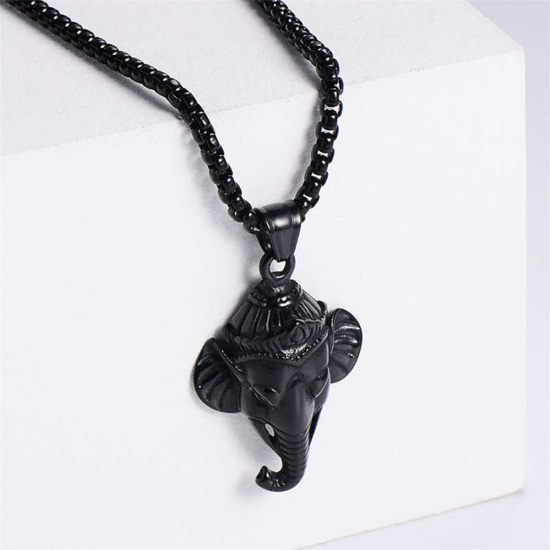 Fortune Jewel Ganesh Ganpati Elephant Titanium Steel Protection Pendant Necklace