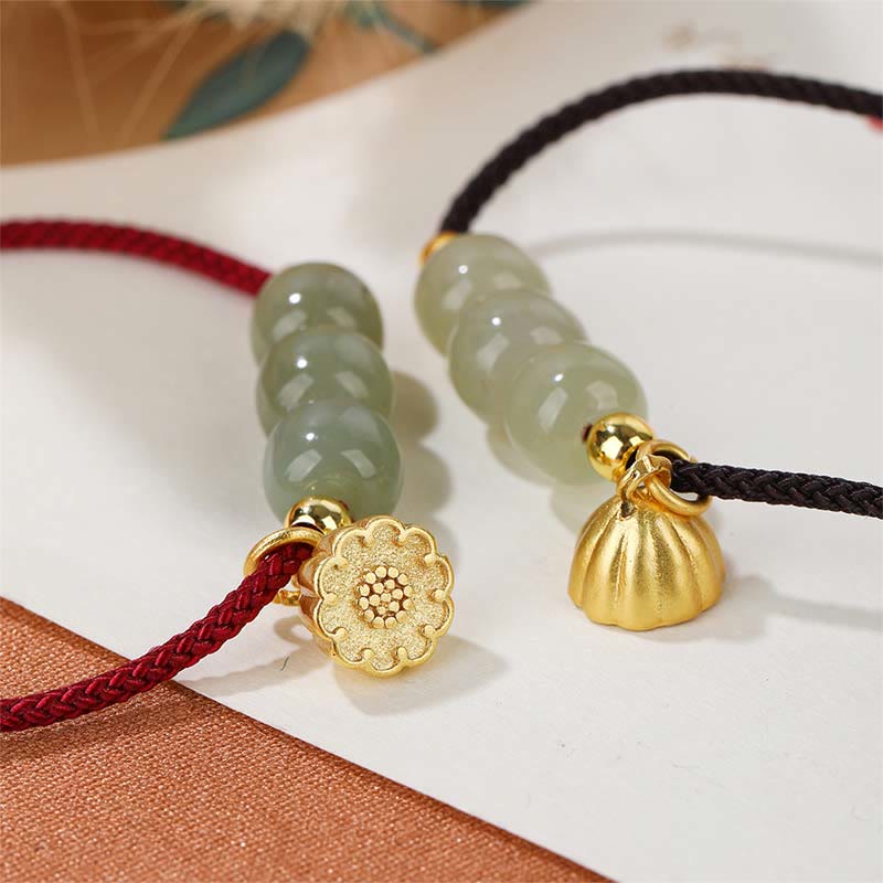 Fortune Jewel Handmade Hetian Jade Bead Lotus Pod Prosperity Luck Braided Bracelet