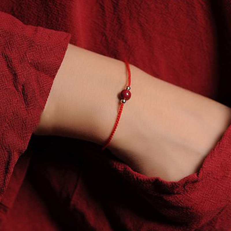 Fortune Jewel 14K Gold Plated Natural Cinnabar Blessing String Braided Bracelet