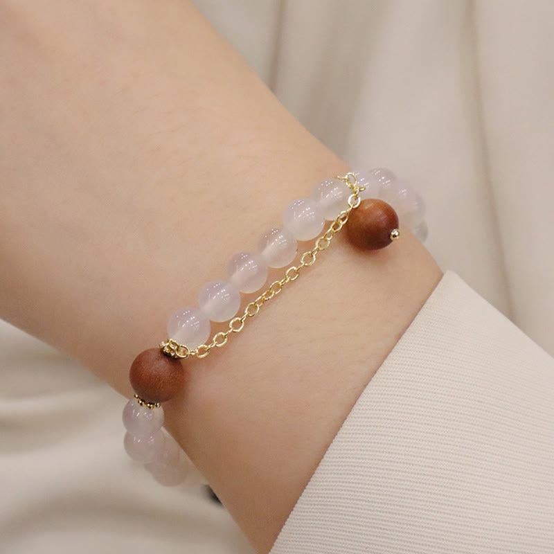 Fortune Jewel Sandalwood Cat's Eye Fu Character Charm Protection Bracelet