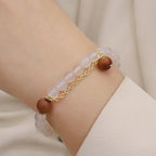 Fortune Jewel Sandalwood Cat's Eye Fu Character Charm Protection Bracelet