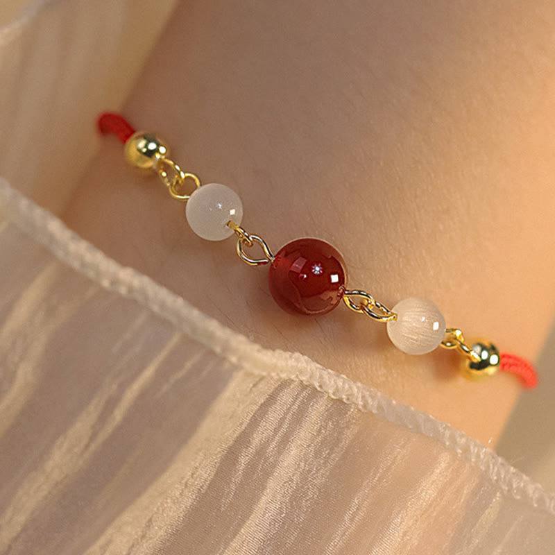 Fortune Jewel Red Agate Cat Eye Braided String Confidence Bracelet