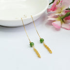 Fortune Jewel 925 Sterling Silver Natural Hetian Cyan Jade Bead Luck Phoenix Tail Drop Earrings