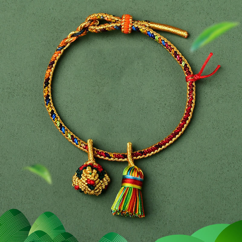 Fortune Jewel Colorful Rope Luck Handmade Zongzi Golden Ball Charm Bracelet