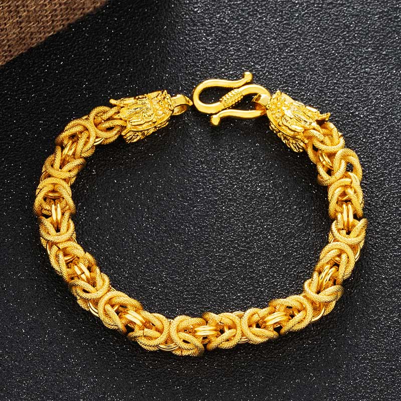 Fortune Jewel 24k Gold Plated Double Headed Dragon Protection Bracelet Fortune Jewel