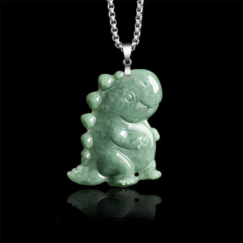 Natural Green Jadeite Cute Dinosaur Pendant – A-Grade Jade, S925 Silver, Fun & Playful Talisman