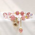 Fortune Jewel Natural Strawberry Quartz Crystal Money Bag Charm Positive Bracelet