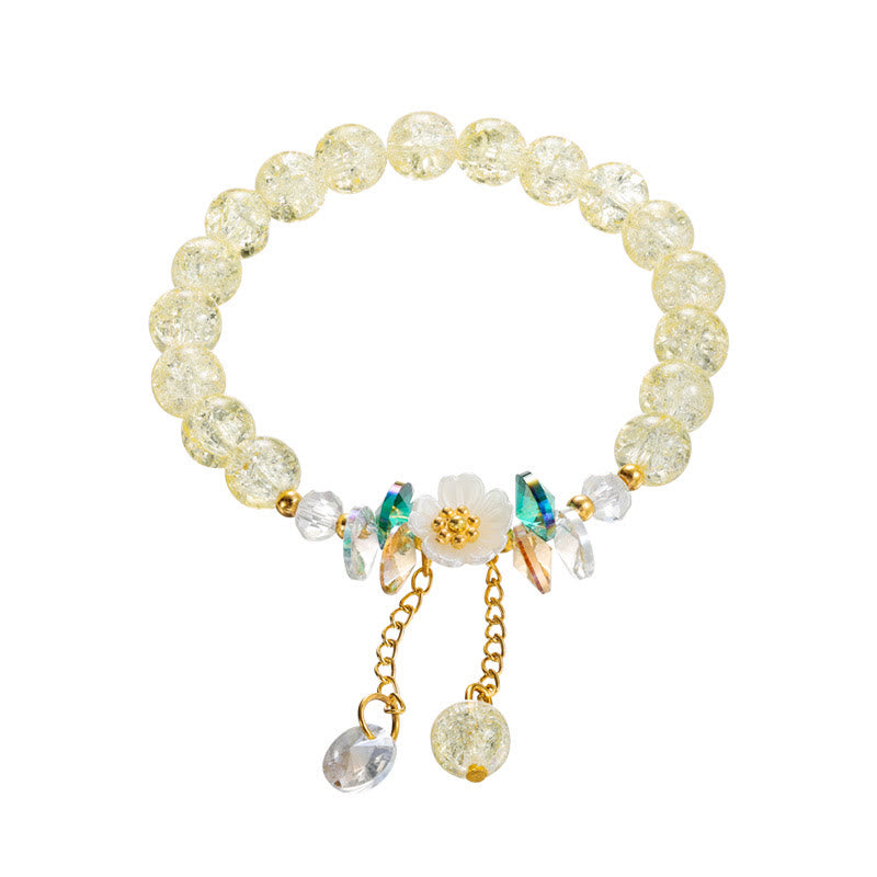 Fortune Jewel Simple Design Flower Charm Glass Bead Bracelet