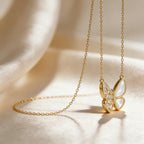 White Mother-of-Pearl Butterfly Necklace with Sparkling Zircon Stones