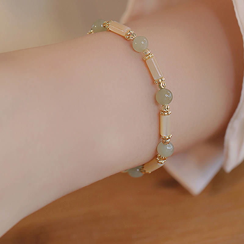 Fortune Jewel Tridacna Stone Red Agate Hetian Jade Blessing Bracelet