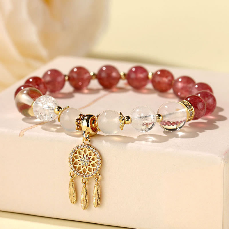 Fortune Jewel Green Strawberry Quartz Amethyst Crystal Dreamcatcher Healing Bracelet
