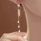 Fortune Jewel 925 Sterling Silver Posts Shoushan Stone Pearl Healing Drop Earrings