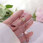 Fortune Jewel Natural Strawberry Quartz Pearl Four Leaf Clover Love Bracelet