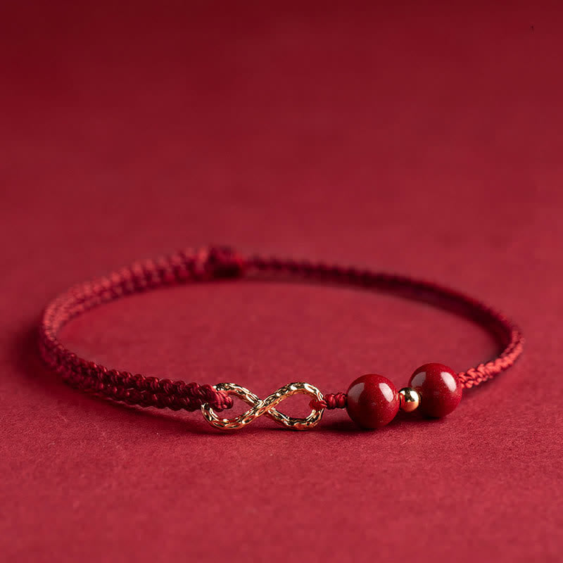 Fortune Jewel Cinnabar Blessing Red String Golden Infinity Symbol Bracelet Anklet