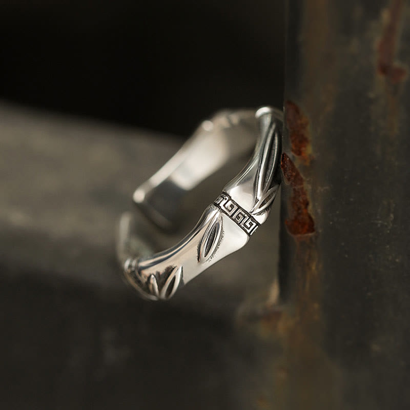 Fortune Jewel Simple Bamboo Design Copper Luck Wealth Adjustable Ring