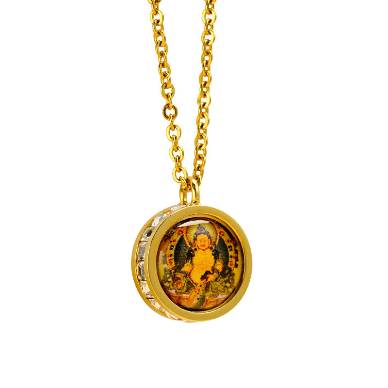 Fortune Jewel Tibetan Yellow God Of Wealth Green Tara Buddha Serenity Titanium Steel Necklace Pendant Fortune Jewel