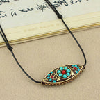Fortune Jewel Tibet Turquoise Bead Marquise Pattern Protection Strength Necklace Pendant