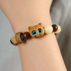 Fortune Jewel Natural Bodhi Seed Sandalwood Lucky Cute Cat Head Paw Claw Peace Bracelet