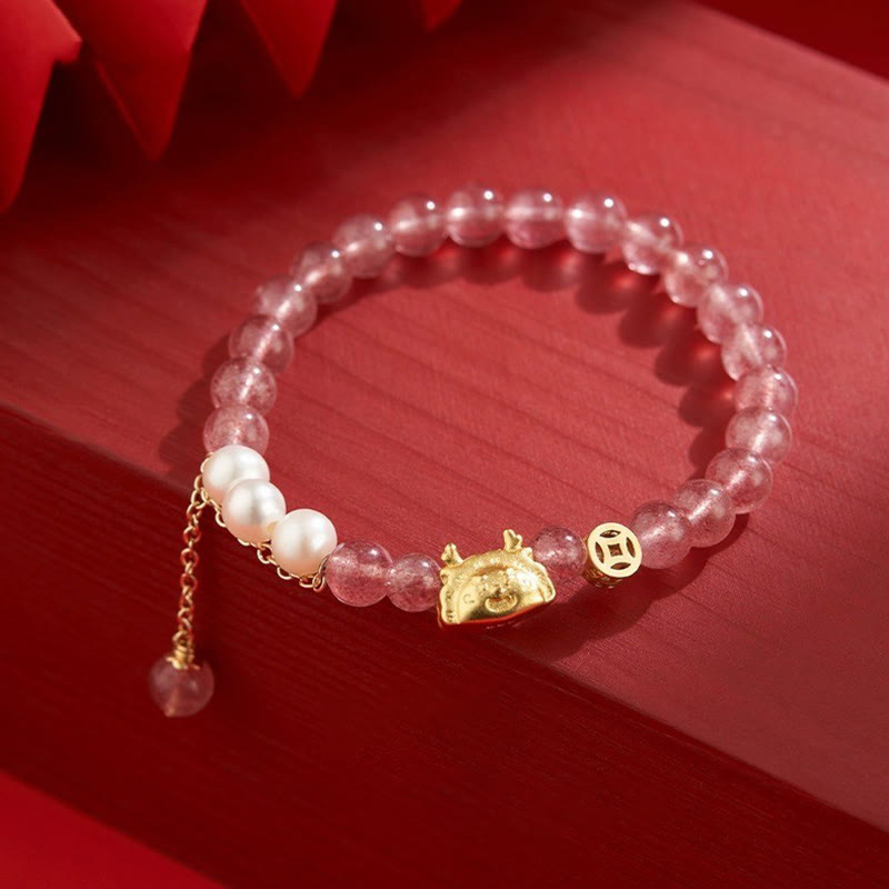 Fortune Jewel Year of the Dragon Dumpling Natural Red Agate Garnet Hetian Jade Fu Character Luck Success Bracelet