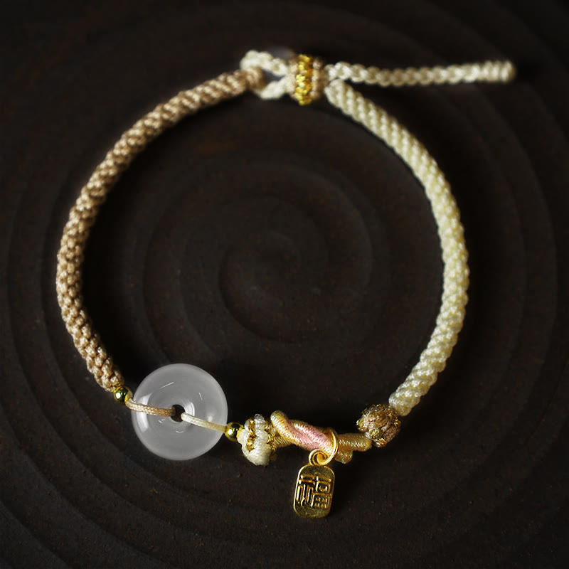 Fortune Jewel Handmade White Agate Peace Buckle Luck Happiness Protection Weave String Bracelet