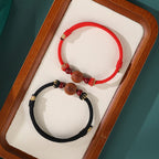 Fortune Jewel Natural Peach Wood Chinese Zodiac Fu Character Carved Cinnabar Wealth Bracelet