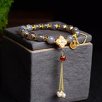 Fortune Jewel Natural Gray Agate Fu Character Pearl Tassel Balance Bracelet