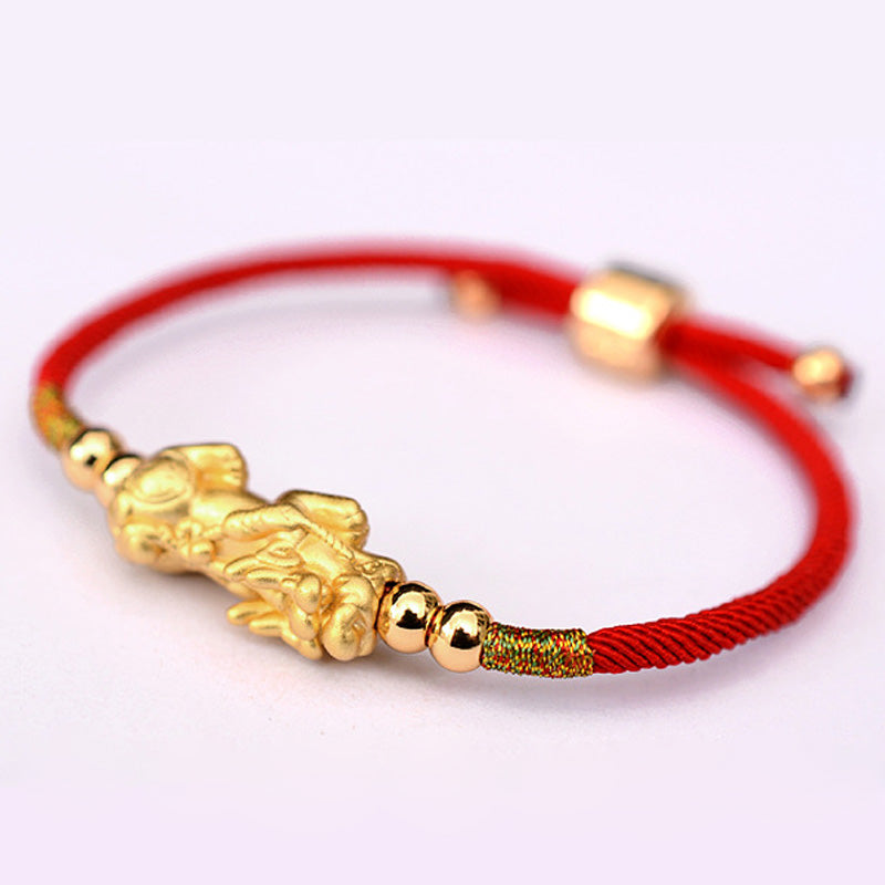 24K Gold-Plated Feng Shui PiXiu Bracelet Luck Red String Bracelet