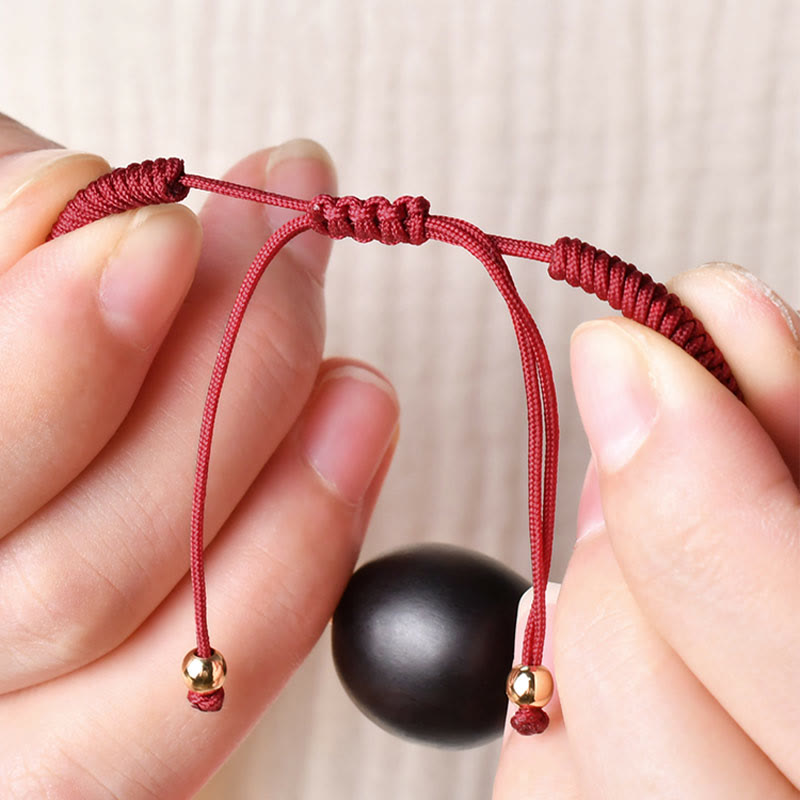 Fortune Jewel Ebony Wood Cat Head Pattern Peace King Kong Knot Braided Bracelet