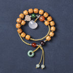 Fortune Jewel Green Sandalwood Chalcedony Peace Buckle Charm Soothing Double Wrap Bracelet