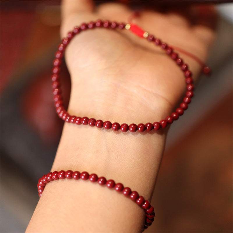 Fortune Jewel Natural Cinnabar Blessing Red String Braided Bracelet Anklet