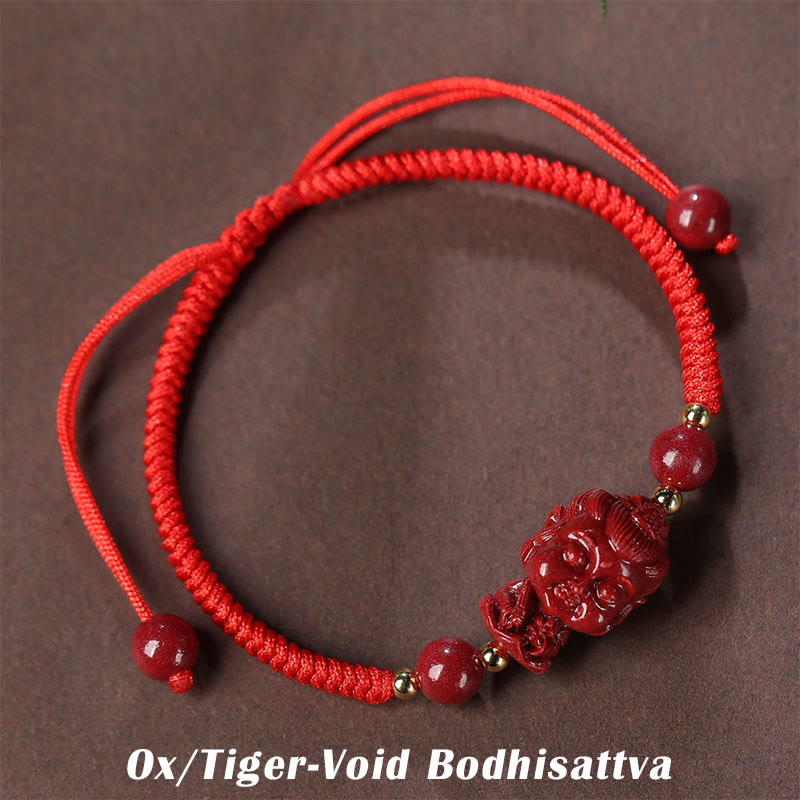 Fortune Jewel Chinese Zodiac Natal Buddha Cinnabar Amulet Blessing String Bracelet