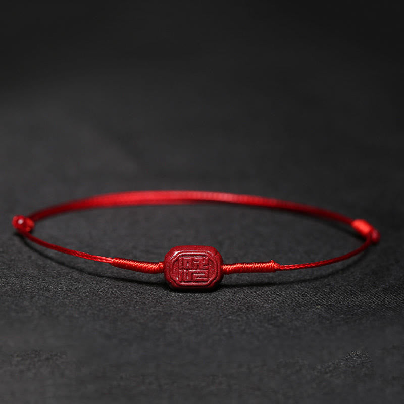 Fortune Jewel Handmade Plum Blossom Four Leaf Clover PiXiu Lotus Koi Fish Cinnabar Blessing Braid Bracelet