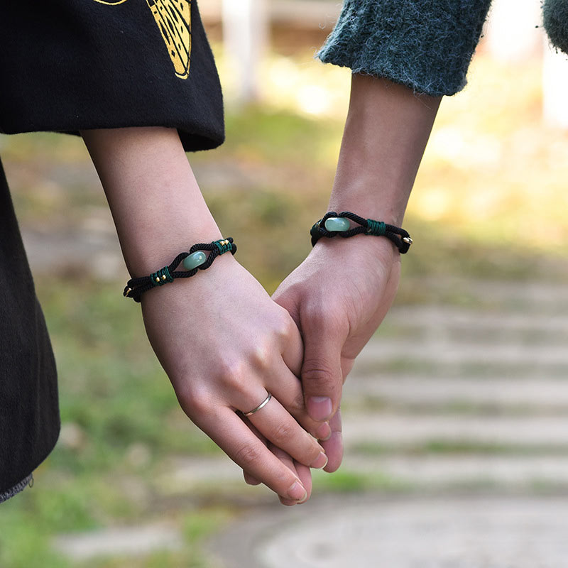 Fortune Jewel Tibetan Jade Lucky Black Rope Couple Bracelet