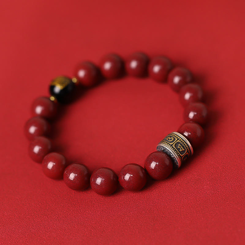 Fortune Jewel 925 Sterling Silver Chinese Zodiac Natal Buddha Cinnabar Om Mani Padme Hum Calm Bracelet